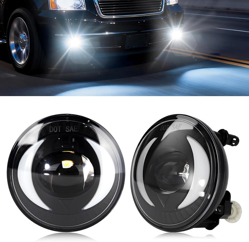 BOXLIGHT LED&DRL Round Fog Lighs Compatible with 2007-2014 Chevy Suburban Tahoe, 2007-2013 Avalanche Camaro, 2015-2016 Colorado Silverado, 2007-2016 GMC Acadia Yukon XL Sierra Denali With Turn Signal - Image 2